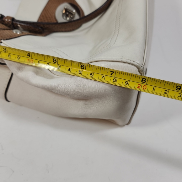 Coach penelope satchel purse ivory and brown silver hardware snake skin trim - Picture 13 of 16